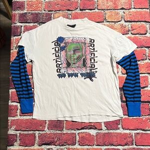 Artistic White and Blue Long Sleeve Men's Shirt